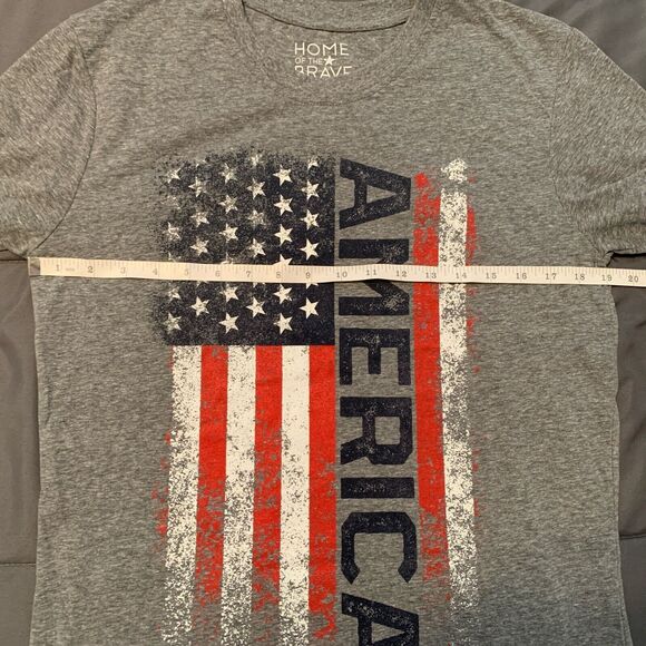 Home Of The Brave Womens T-shirt AMERICA Red White Blue Heather Gray Sz Medium - Picture 7 of 8